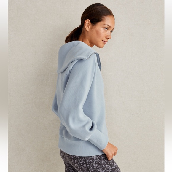 Varley Ribbed Half-Zip Sweatshirt in Dusty Blue - Picture 4 of 8